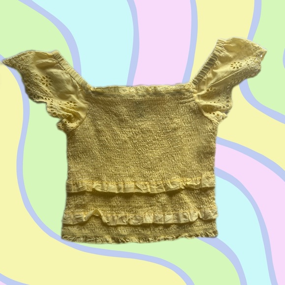 Yellow preppy puff sleeve top - Picture 1 of 2